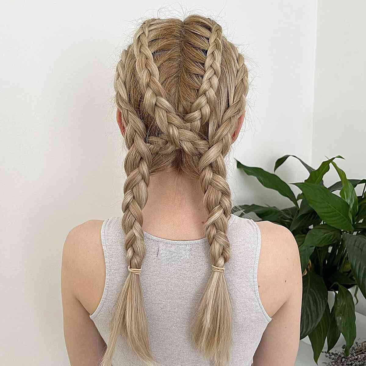 Ash Blonde Thick Double Braided Pigtails Ash Blonde Thick Double Braided Pigtails — Trendy Softball Hair