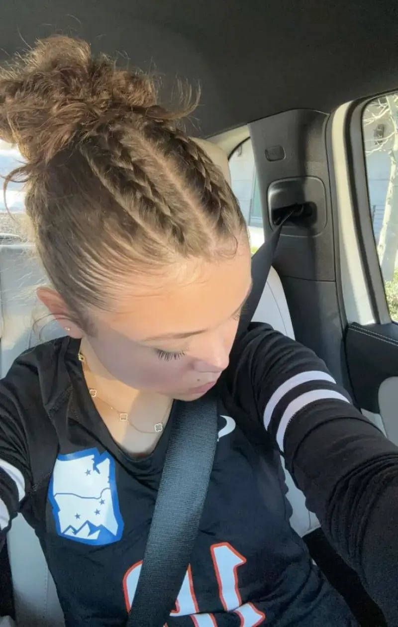 Dark Brown Cornrows Into High Messy Bun Dark Brown Cornrows Into High Messy Bun — Trendy Softball Hair