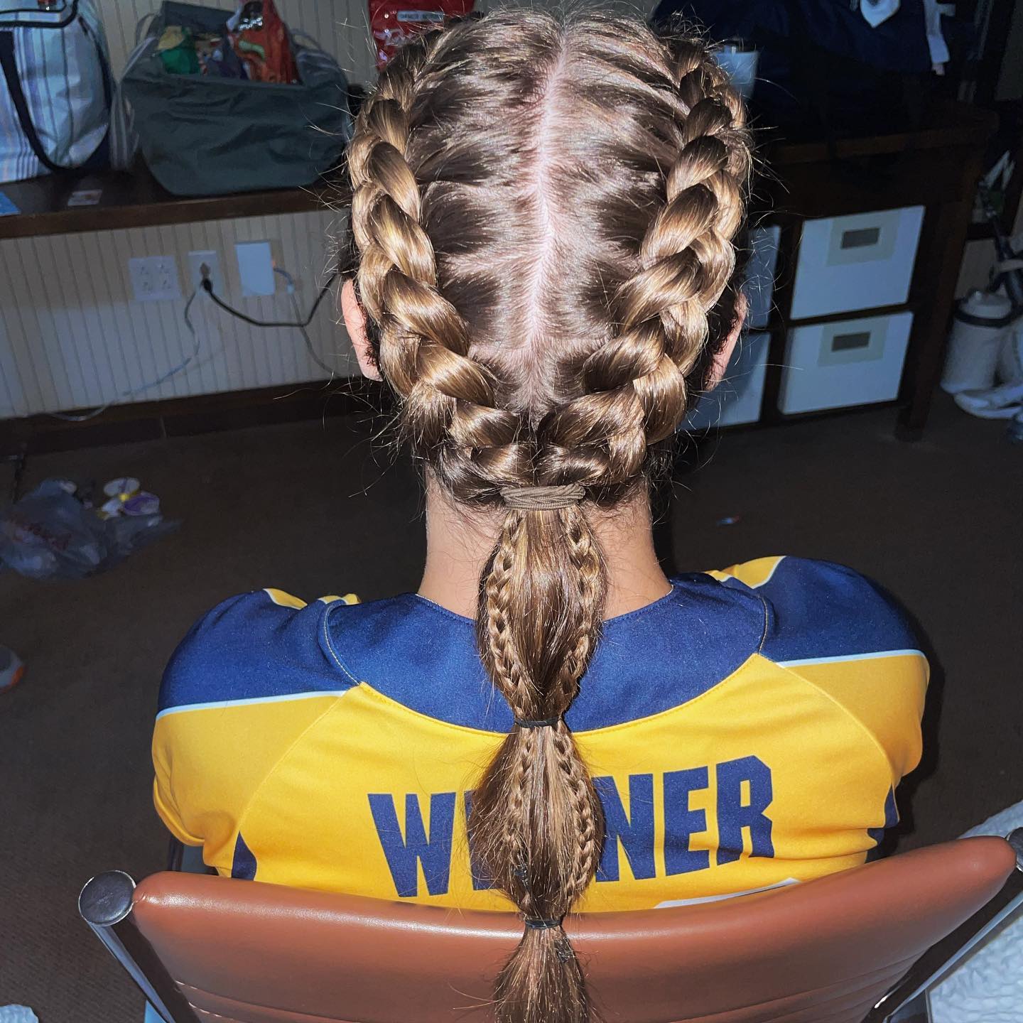 Medium Brown Braided Ponytail With Highlights Medium Brown Braided Ponytail With Highlights — Trendy Softball Hair