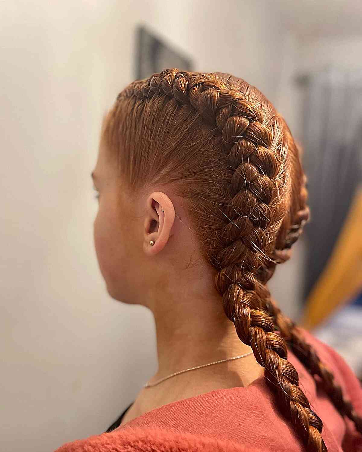 Red French Braids With Lighter Strands Red French Braids With Lighter Strands — Trendy Softball Hair