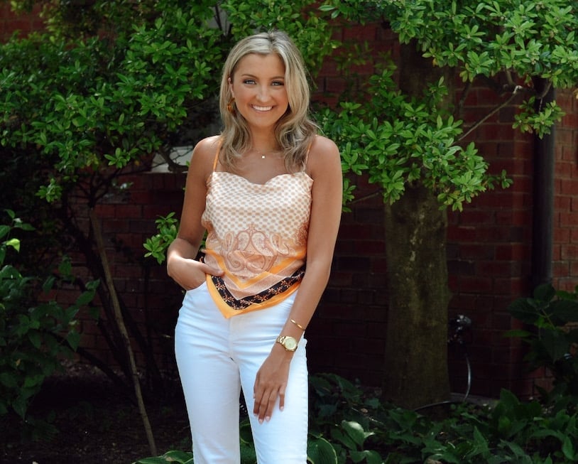 Paisley Print Camisole with White Jeans and Heeled Sandals Paisley Print Camisole with White Jeans and Heeled Sandals — Trendy Sorority Outfits