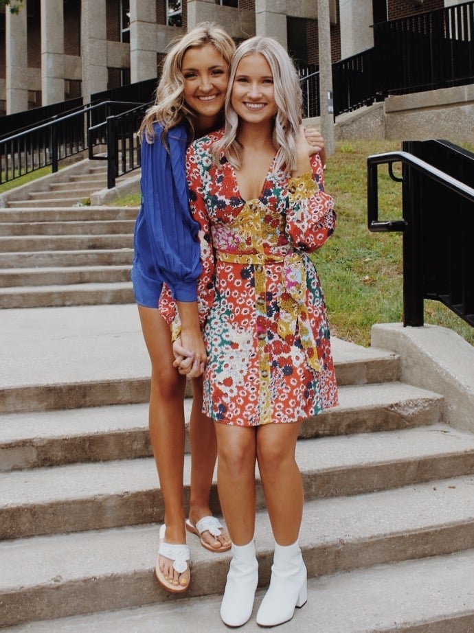 Floral Print Mini Dress with a Yellow Belt Floral Print Mini Dress with a Yellow Belt — Trendy Sorority Outfits