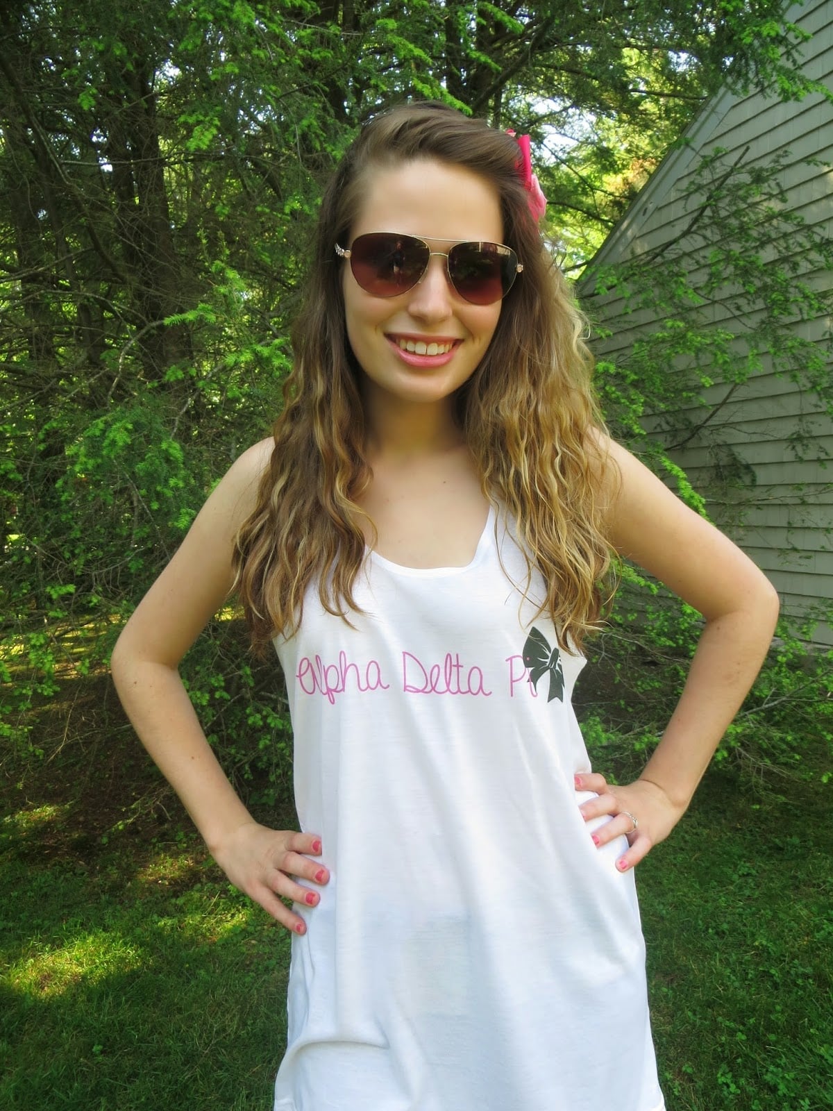 White Sorority Tank Top with Pink Lettering White Sorority Tank Top with Pink Lettering — Trendy Sorority Outfits