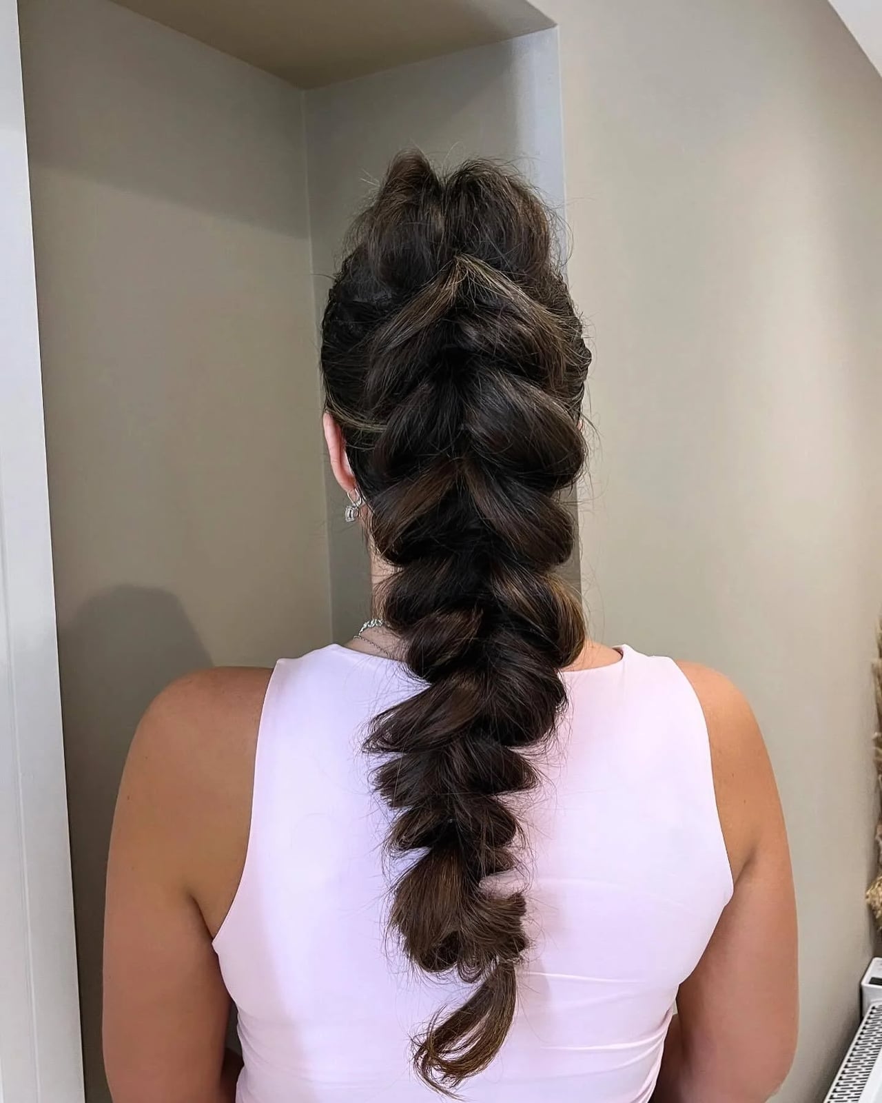Voluminous Fishtail Braid With Highlights, Mid-Back Voluminous Fishtail Braid With Highlights, Mid-Back — Trendy Sports Hair