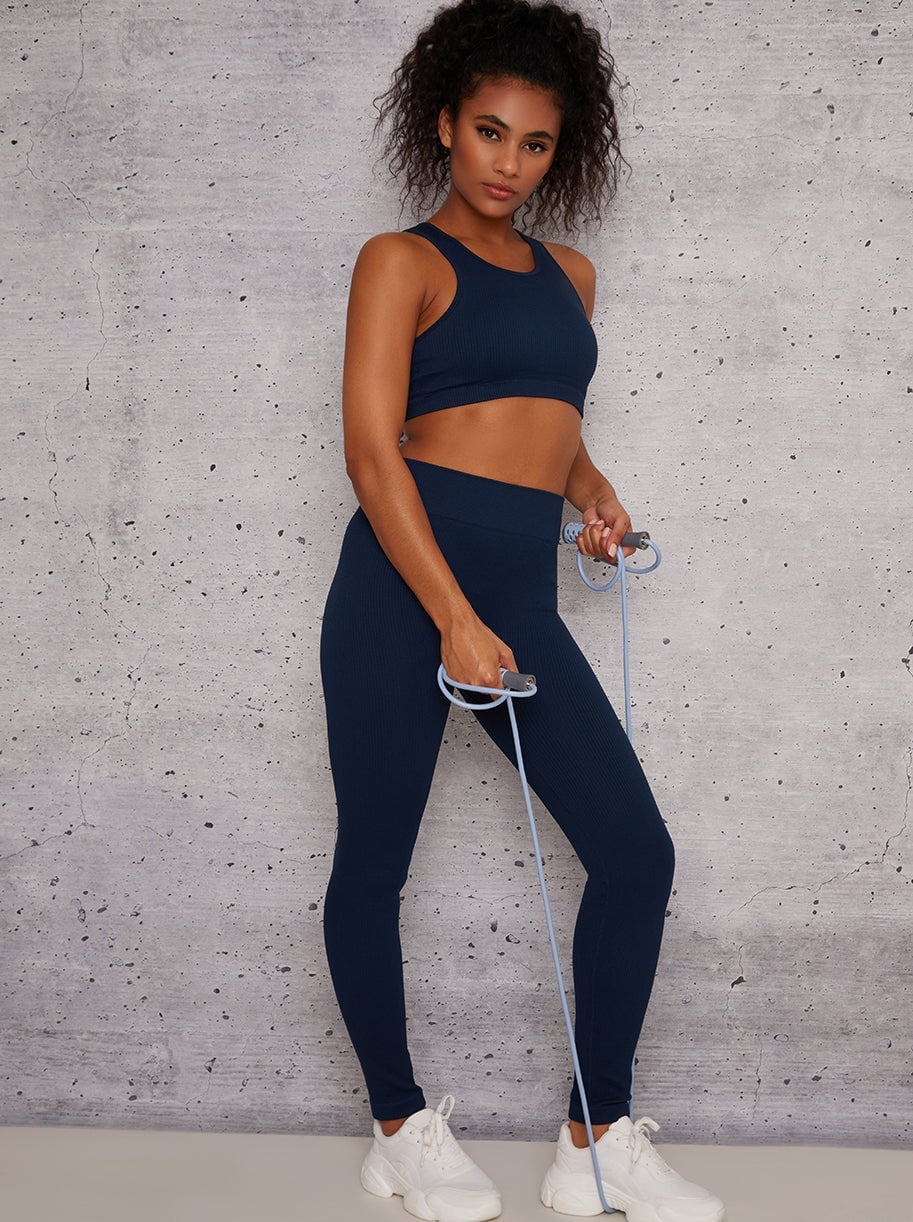 Navy Ribbed Knit Set With Jump Rope Navy Ribbed Knit Set With Jump Rope — Trendy Sporty Outfits
