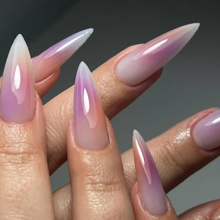Soft Pink to Purple White Gradient Stilettos Soft Pink to Purple White Gradient Stilettos — Trendy Stiletto Nails