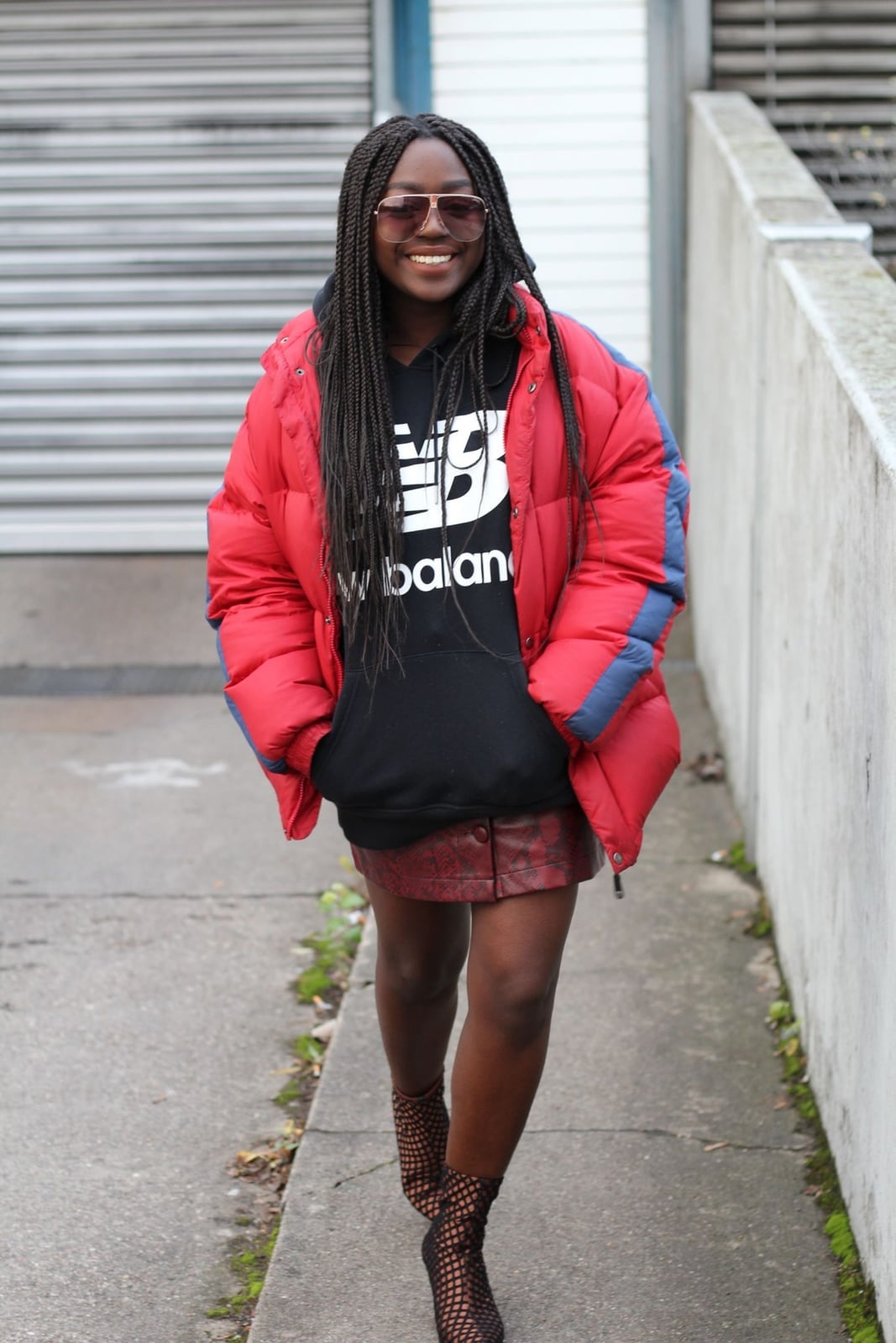 Red Puffer Jacket with Faux Leather Mini Skirt Red Puffer Jacket with Faux Leather Mini Skirt — Trendy Streetwear Outfits