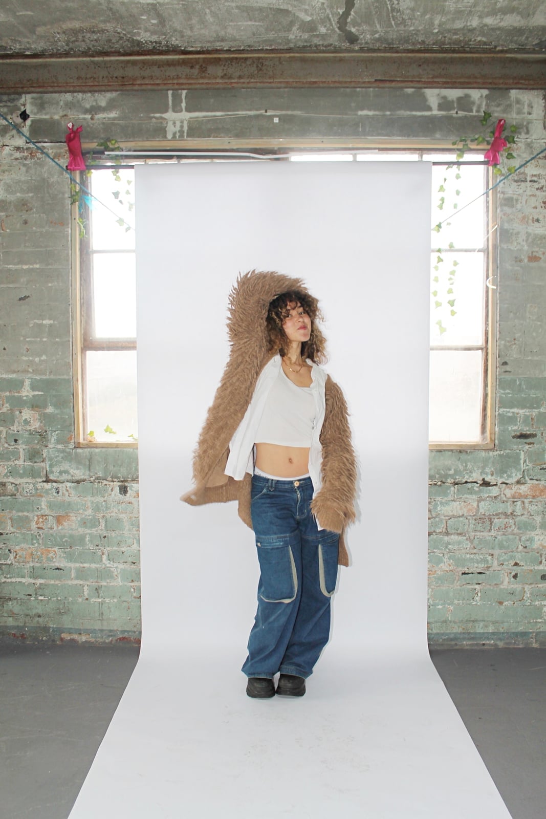Fuzzy Brown Jacket with Wide-Leg Cargo Pants Fuzzy Brown Jacket with Wide-Leg Cargo Pants — Trendy Streetwear Outfits