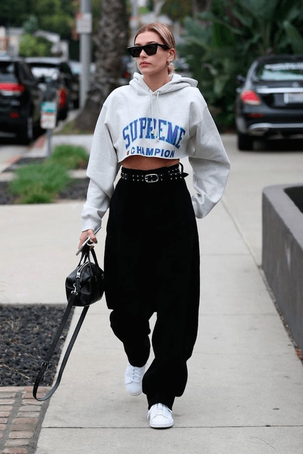 Grey Cropped Hoodie with Wide-Leg Black Pants Grey Cropped Hoodie with Wide-Leg Black Pants — Trendy Streetwear Outfits