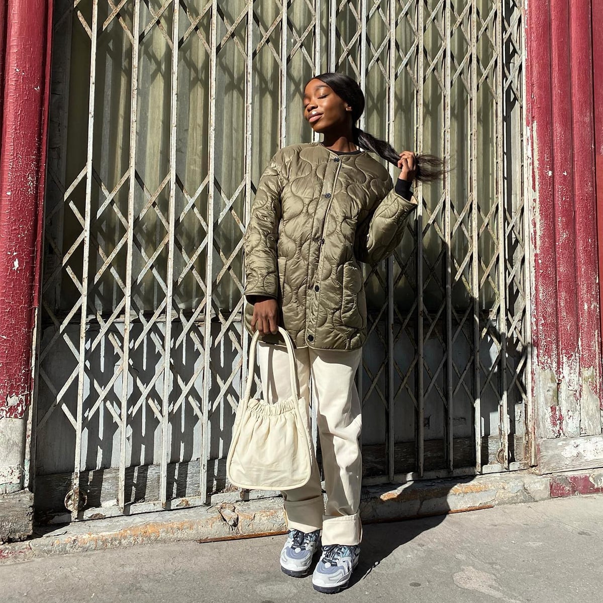 Olive Green Quilted Jacket with Cream Trousers Olive Green Quilted Jacket with Cream Trousers — Trendy Streetwear Outfits