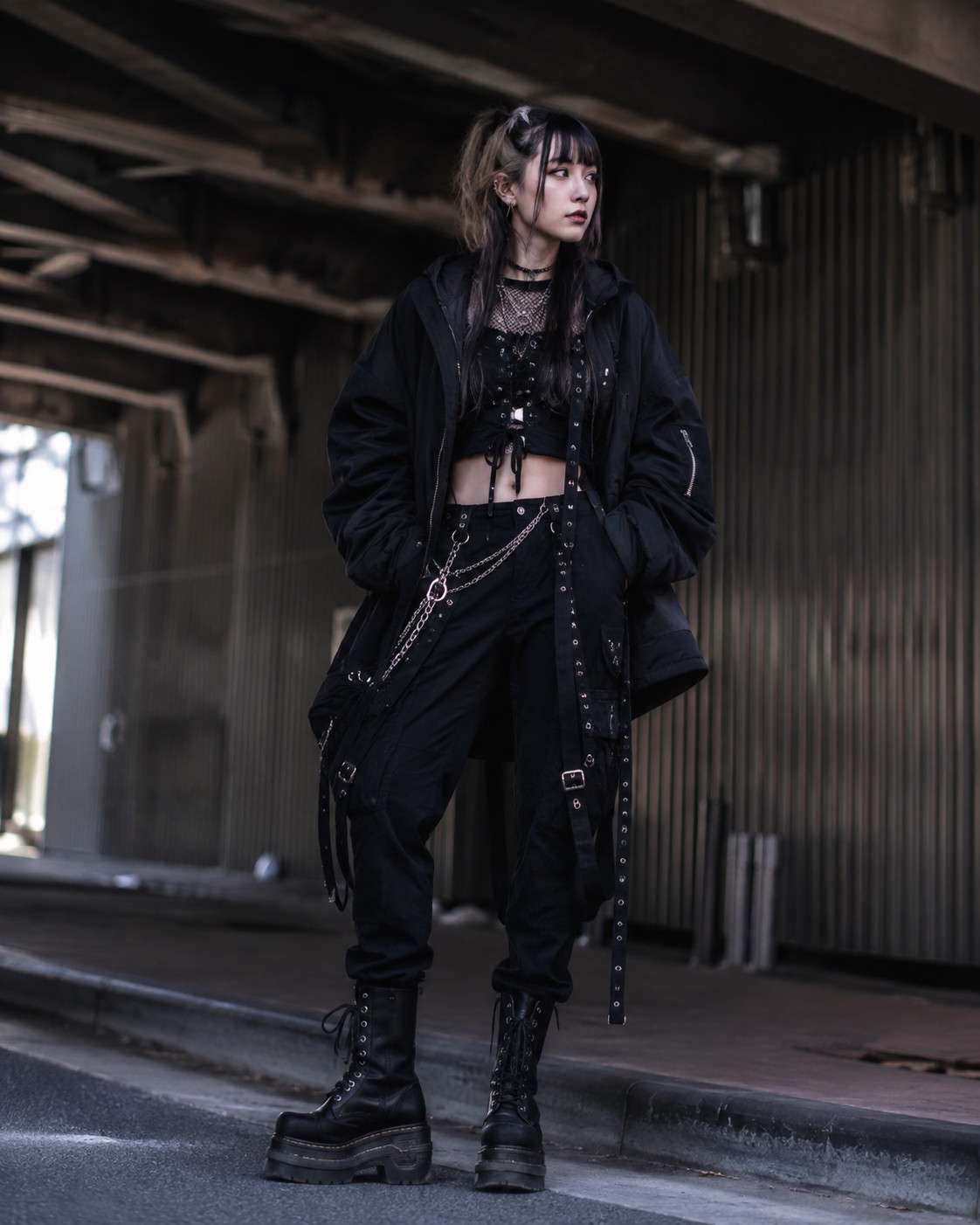 Monochromatic Black Streetwear with Chain Details Monochromatic Black Streetwear with Chain Details — Trendy Streetwear Outfits