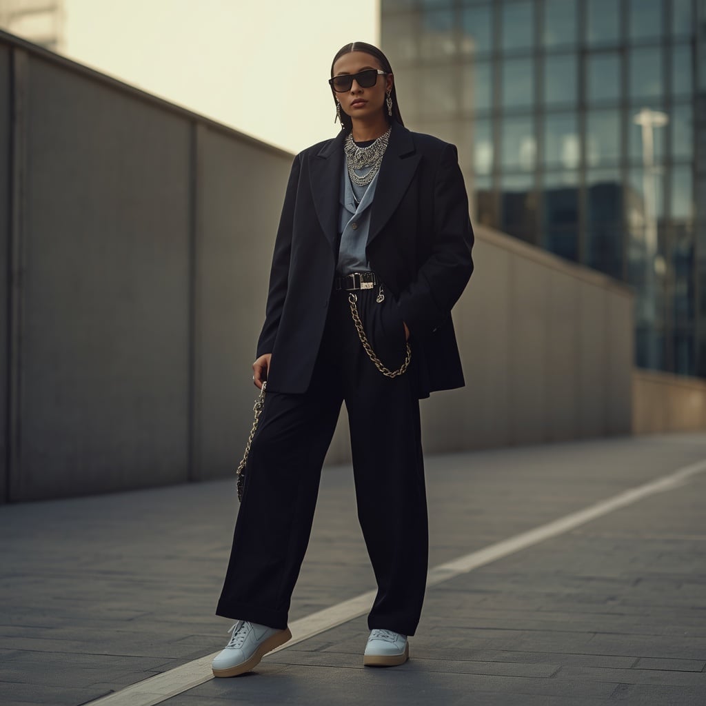 Oversized Black Blazer with Wide-Leg Pants Oversized Black Blazer with Wide-Leg Pants — Trendy Streetwear Outfits