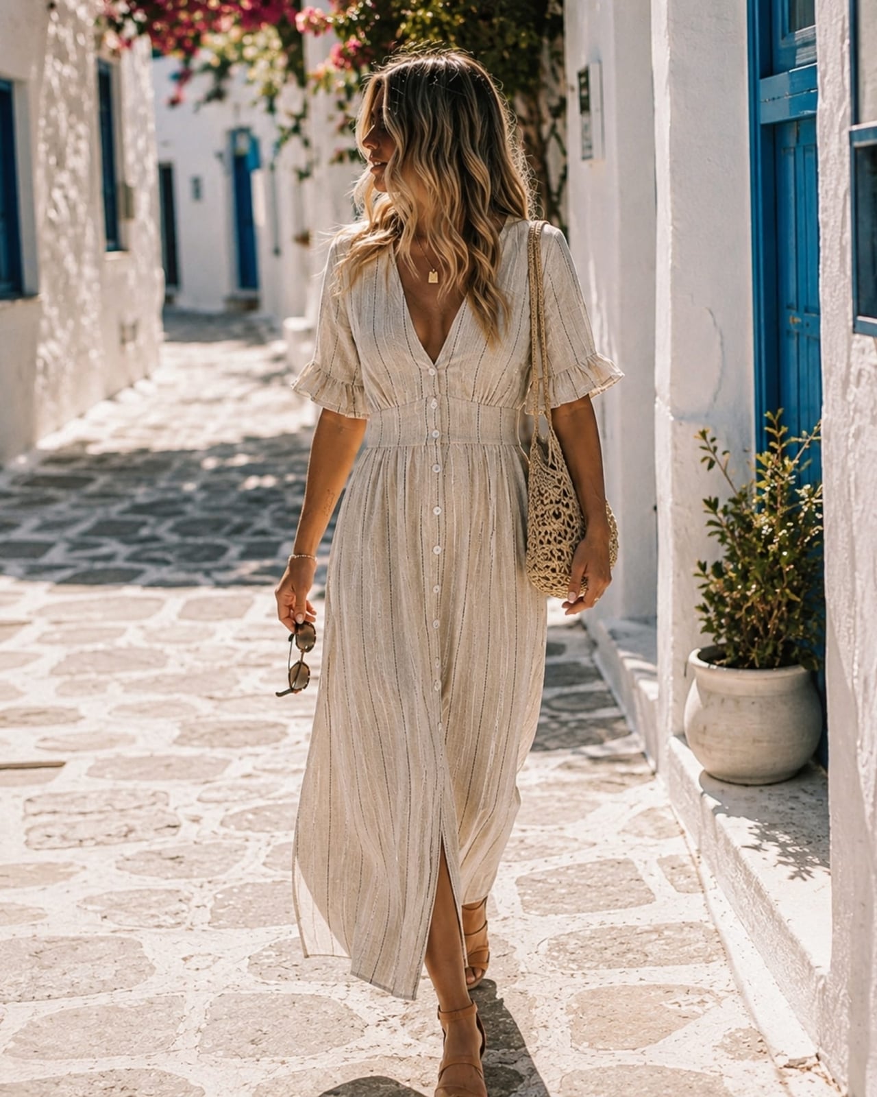 Striped Maxi Dress with Button Front — Trendy Styling Dress
