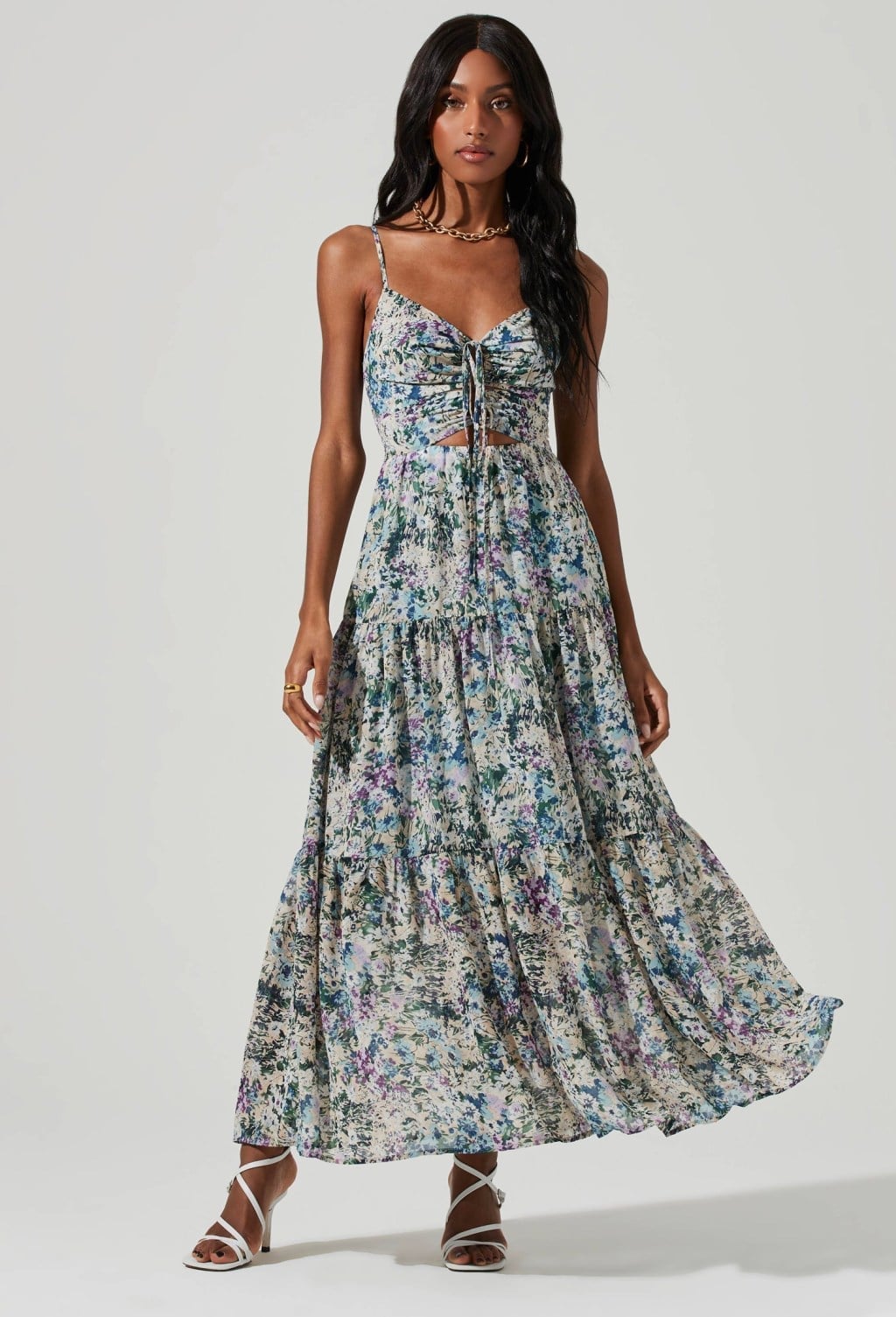 Floral Tiered Maxi Dress with Cut-Out Detail — Trendy Styling Dress