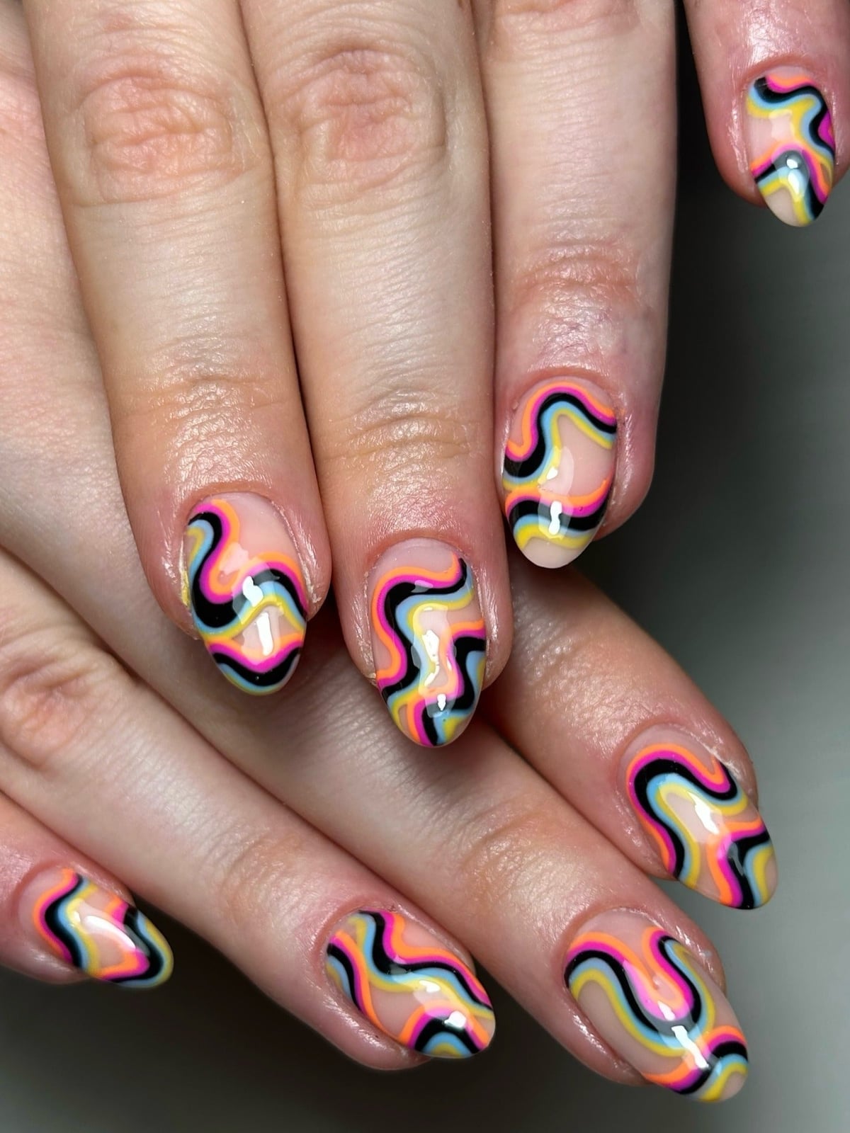 Both Hands Neon Multi-Color Swirls Both Hands Neon Multi-Color Swirls — Trendy Swirl Nails