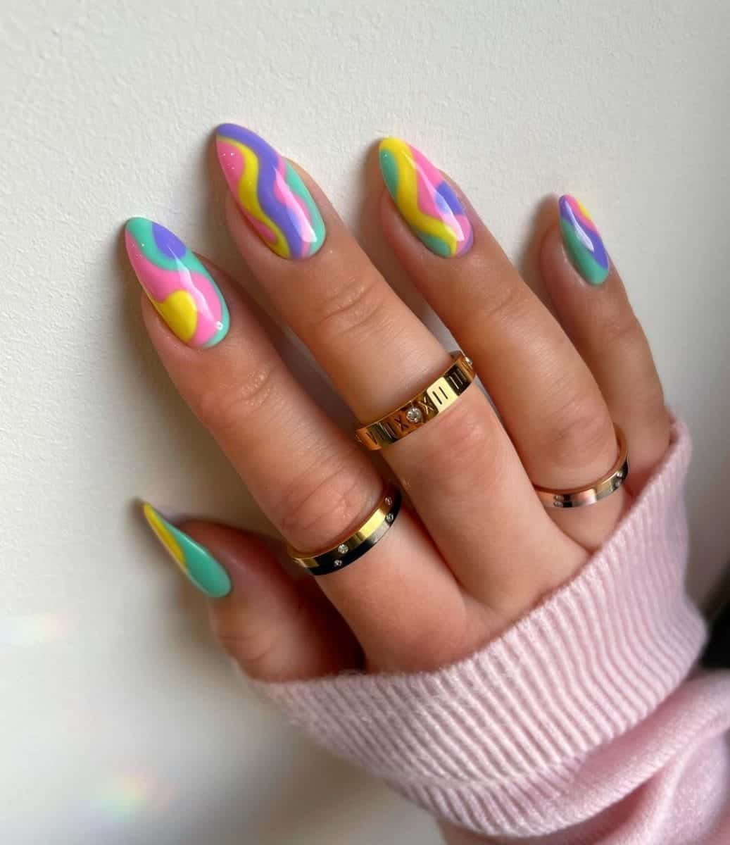 Long Oval Vibrant Pastel Swirls Long Oval Vibrant Pastel Swirls — Trendy Swirl Nails