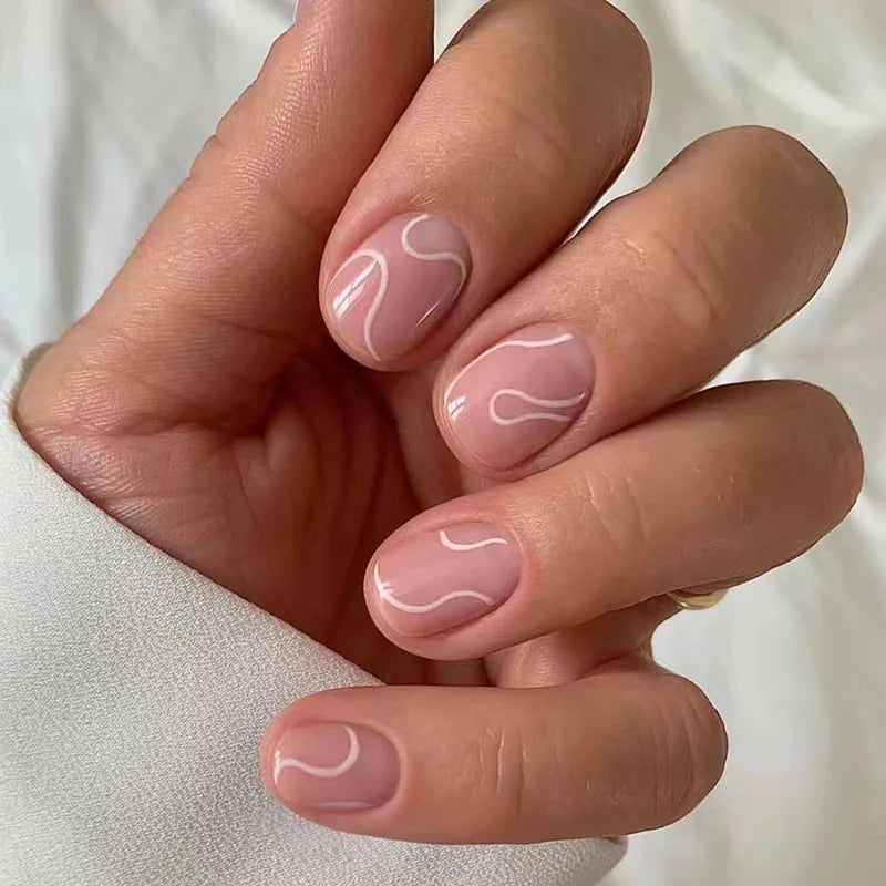 Short Square Nude Pink Delicate Swirls Short Square Nude Pink Delicate Swirls — Trendy Swirl Nails