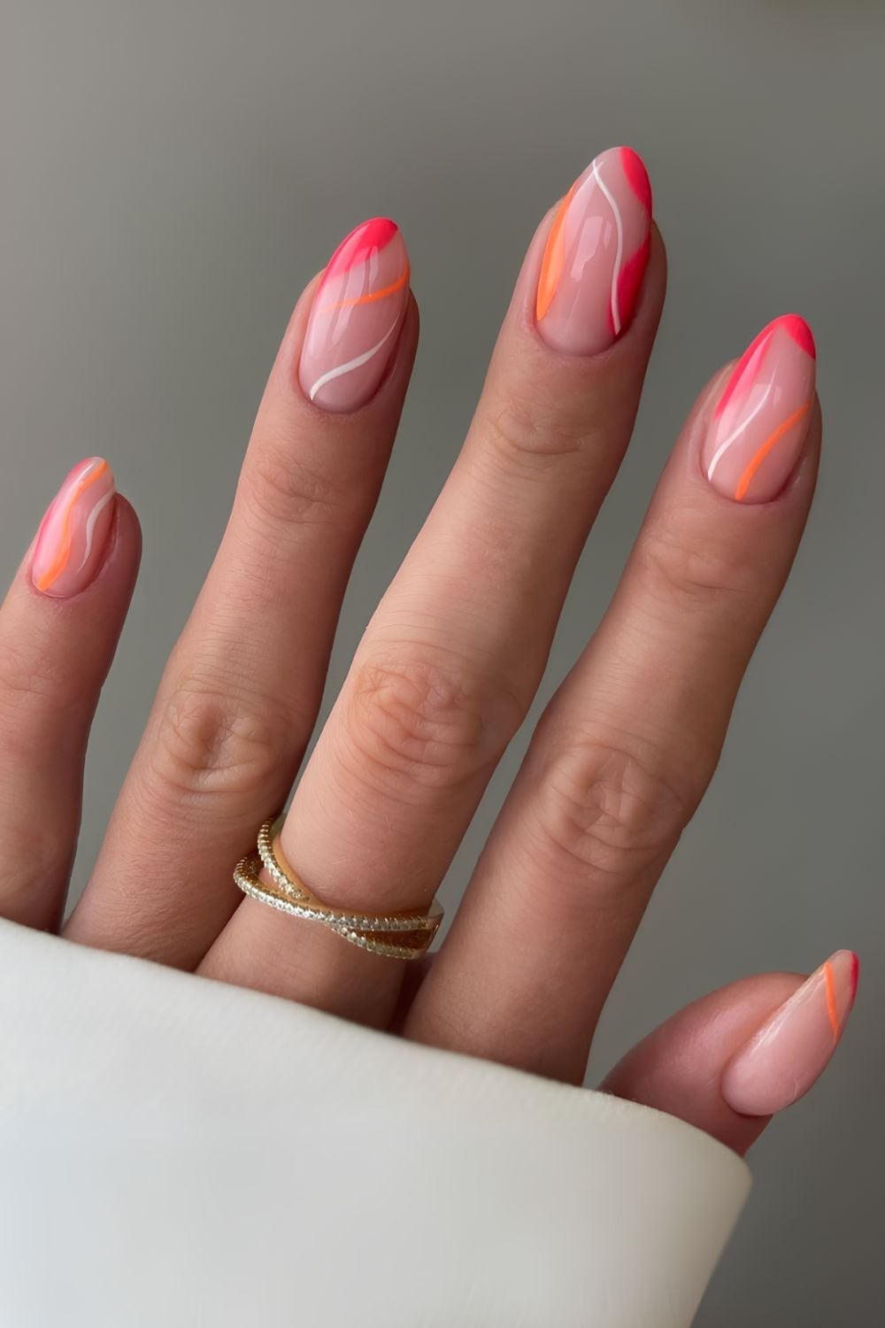 Neon Pink Orange White Swirls Neon Pink Orange White Swirls — Trendy Swirl Nails