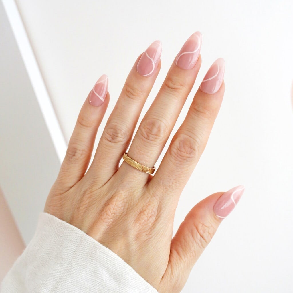 Long Stiletto Sheer Pink White Swirls Long Stiletto Sheer Pink White Swirls — Trendy Swirl Nails