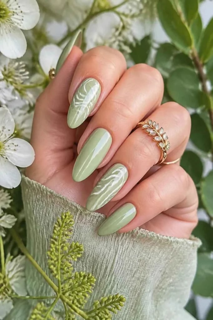 Sage Green White Swirl Art Sage Green White Swirl Art — Trendy Swirl Nails