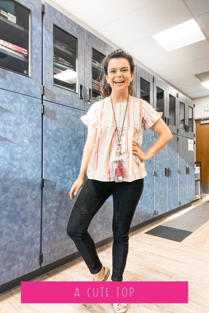 Striped T-Shirt Dress with Denim Jacket Striped T-Shirt Dress with Denim Jacket — Trendy Teacher Outfits Elementary