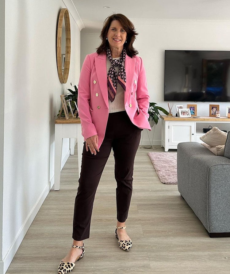 Bright Pink Blazer with Trousers and Scarf Bright Pink Blazer with Trousers and Scarf — Trendy Teacher Outfits Elementary