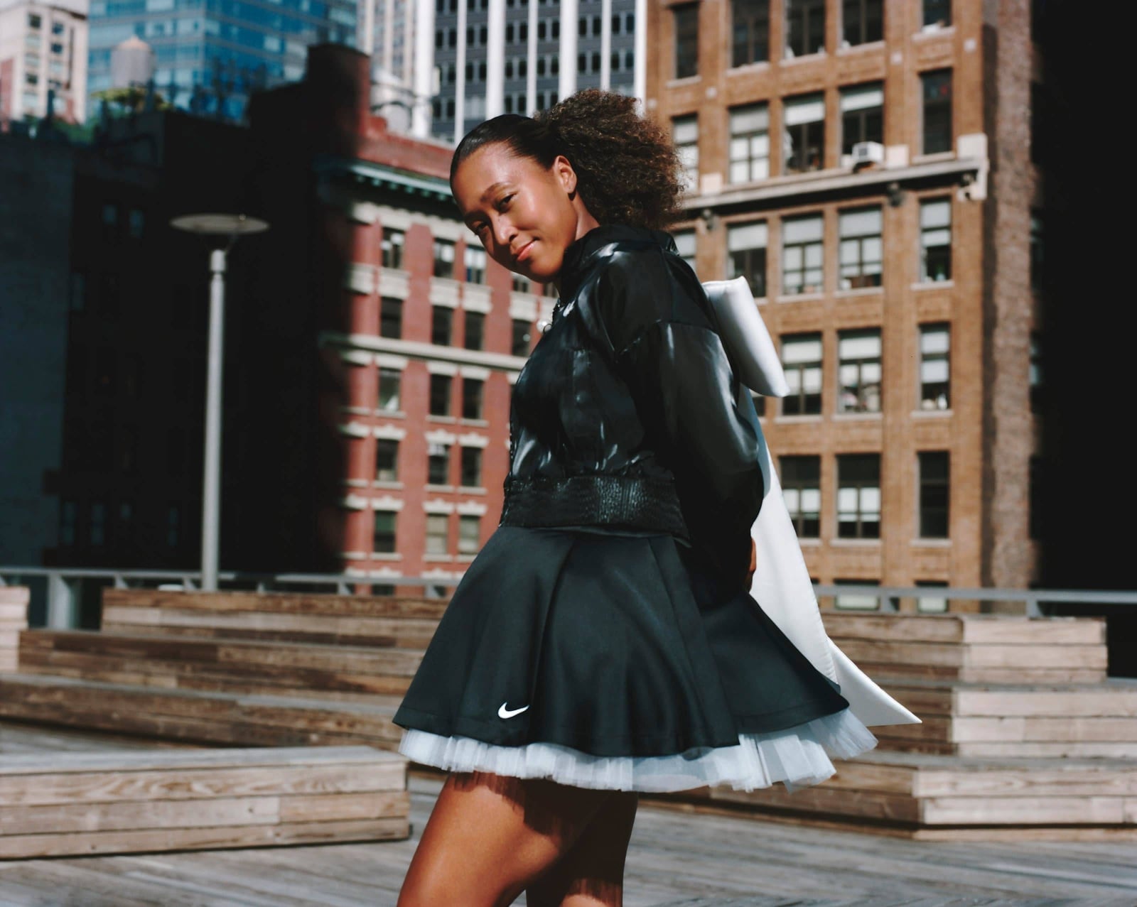 Black Tennis Dress with a Voluminous Tulle Skirt, Close-Up Take Black Tennis Dress with a Voluminous Tulle Skirt, Close-Up Take — Trendy Tennis Outfits