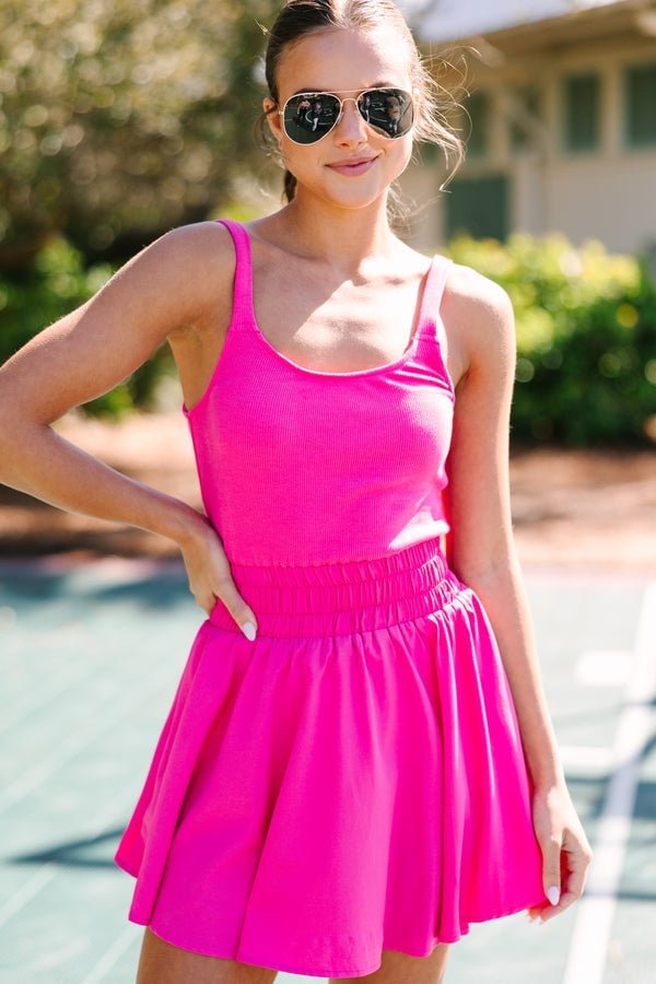 Hot Pink Ribbed Set for a Vibrant Activewear Look Hot Pink Ribbed Set for a Vibrant Activewear Look — Trendy Tennis Outfits