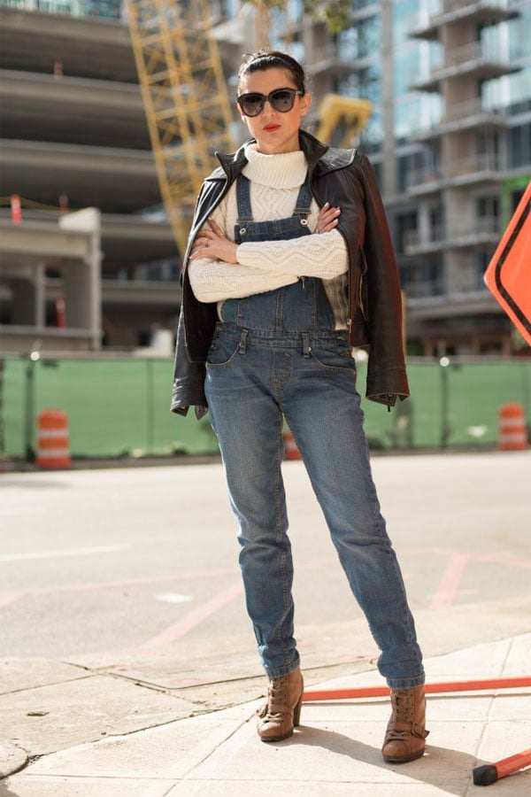 Denim Overalls With Leather Jacket And Ankle Boots — Trendy Tomboy Outfits