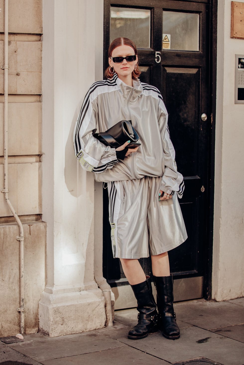 Oversized Silver Tracksuit With Chunky Boots — Trendy Tomboy Outfits