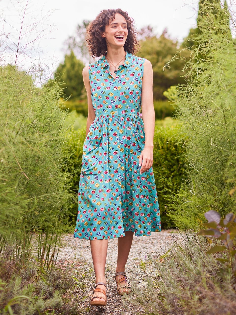Light Blue Fruit and Flower Print Shirt Dress Light Blue Fruit and Flower Print Shirt Dress — Trendy Turquoise Dress