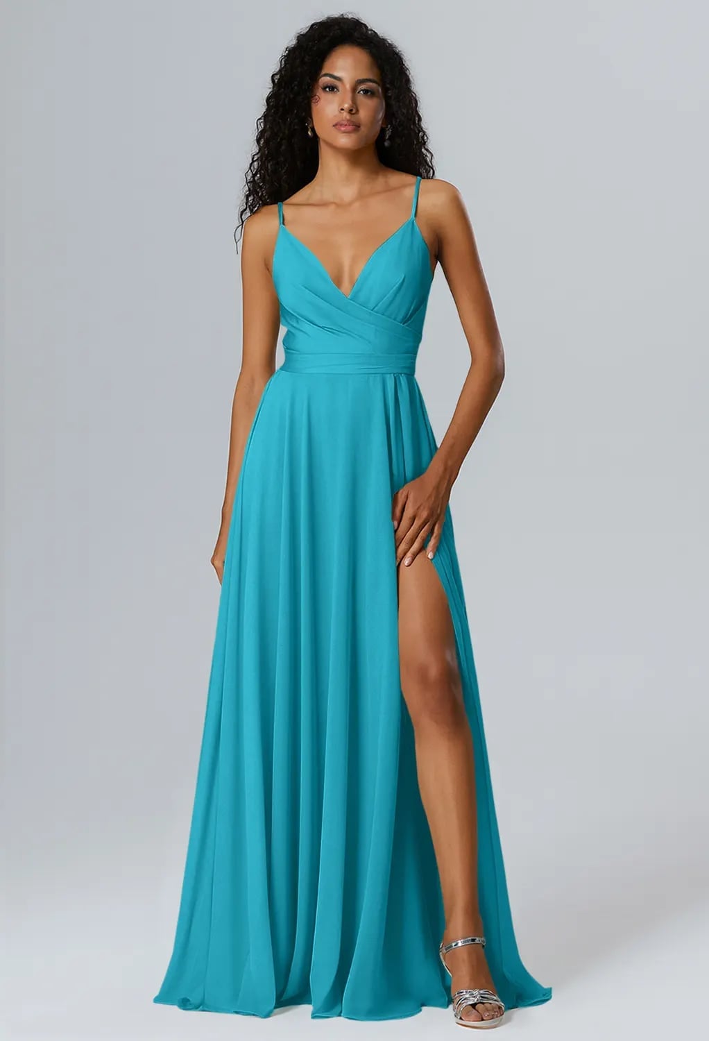 Turquoise Organza Gown with Puffy Sleeves and High Slit Turquoise Organza Gown with Puffy Sleeves and High Slit — Trendy Turquoise Dress
