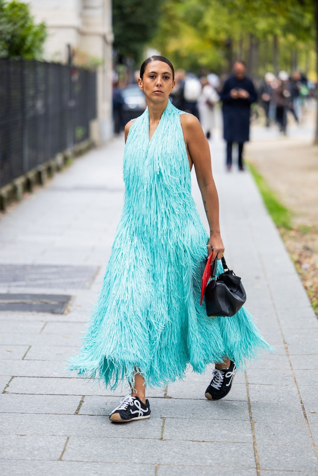 Light Turquoise Maxi Dress with Allover Fringe Light Turquoise Maxi Dress with Allover Fringe — Trendy Turquoise Dress