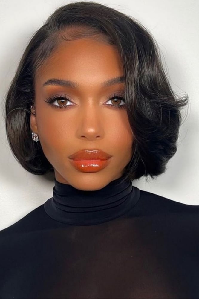 Sleek Chin Length Dark Brown Bob, Side — Trendy Twist Bob