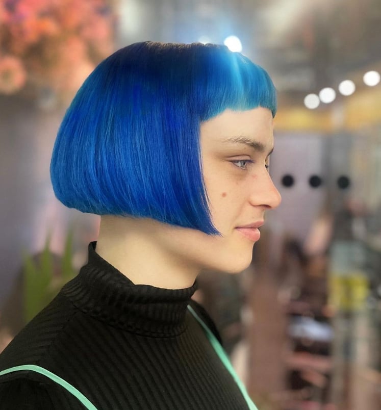 Bright Blue Ear Length Bob — Trendy Twist Bob