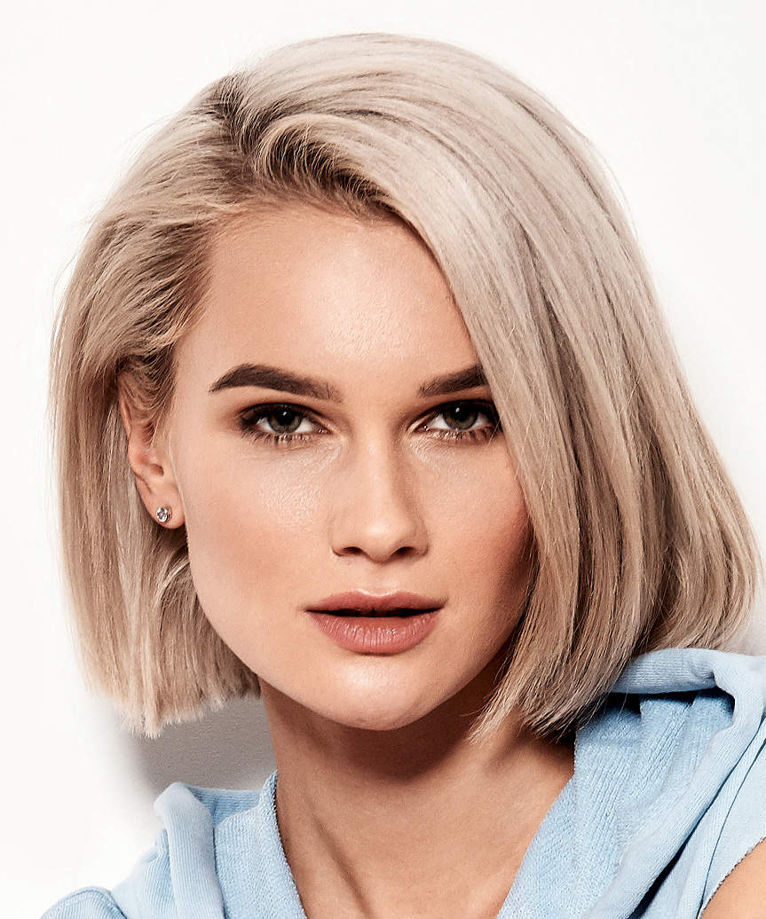 Ash Blonde Chin Length Bob With Sharp Ends — Trendy Twist Bob