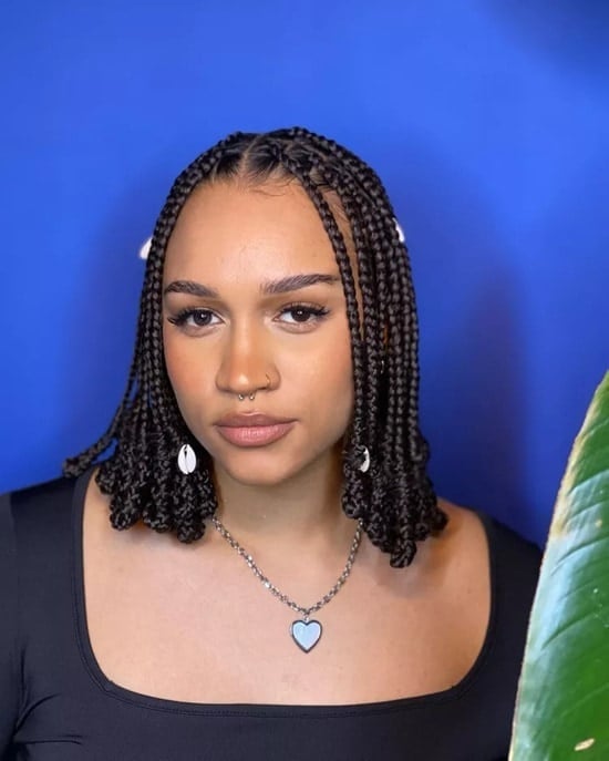 Dark Brown Coily Bob With Braids And Beads — Trendy Twist Bob