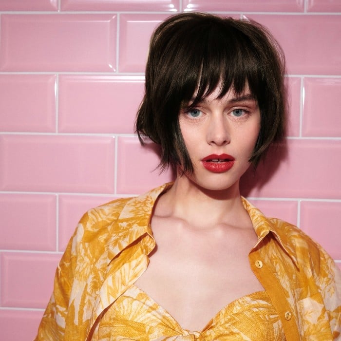 Textured Dark Brown Ear Length Bob — Trendy Twist Bob