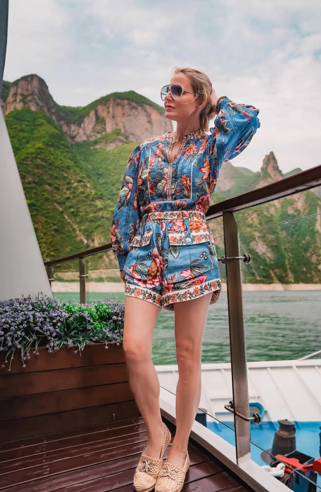 Blue and Pink Floral Print Blouse and Shorts Blue and Pink Floral Print Blouse and Shorts — Trendy Two Piece Outfits
