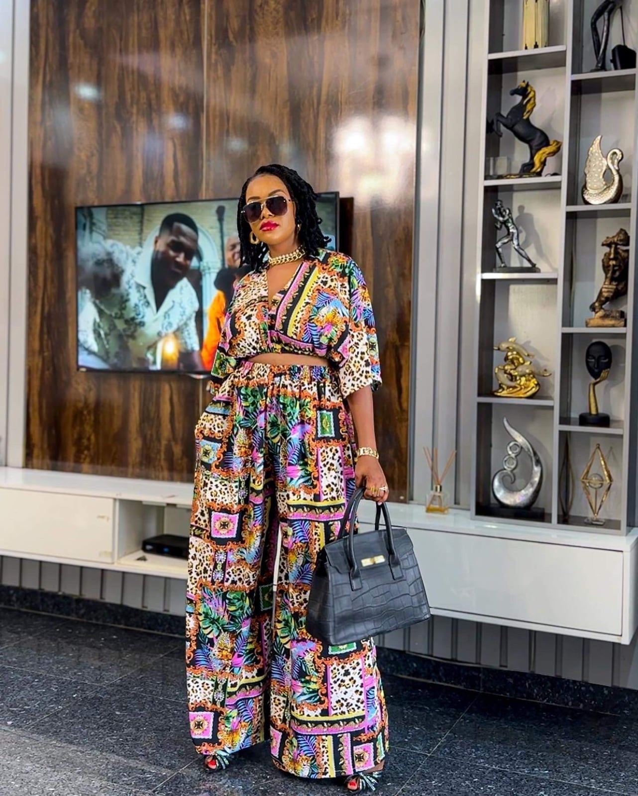 Multicolor Print Cropped Top and Wide-Leg Pants Multicolor Print Cropped Top and Wide-Leg Pants — Trendy Two Piece Outfits