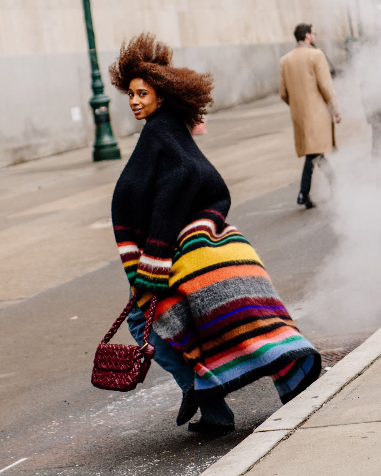 Striped Knit Poncho and Blue Jeans Striped Knit Poncho and Blue Jeans — Trendy Uni Outfits