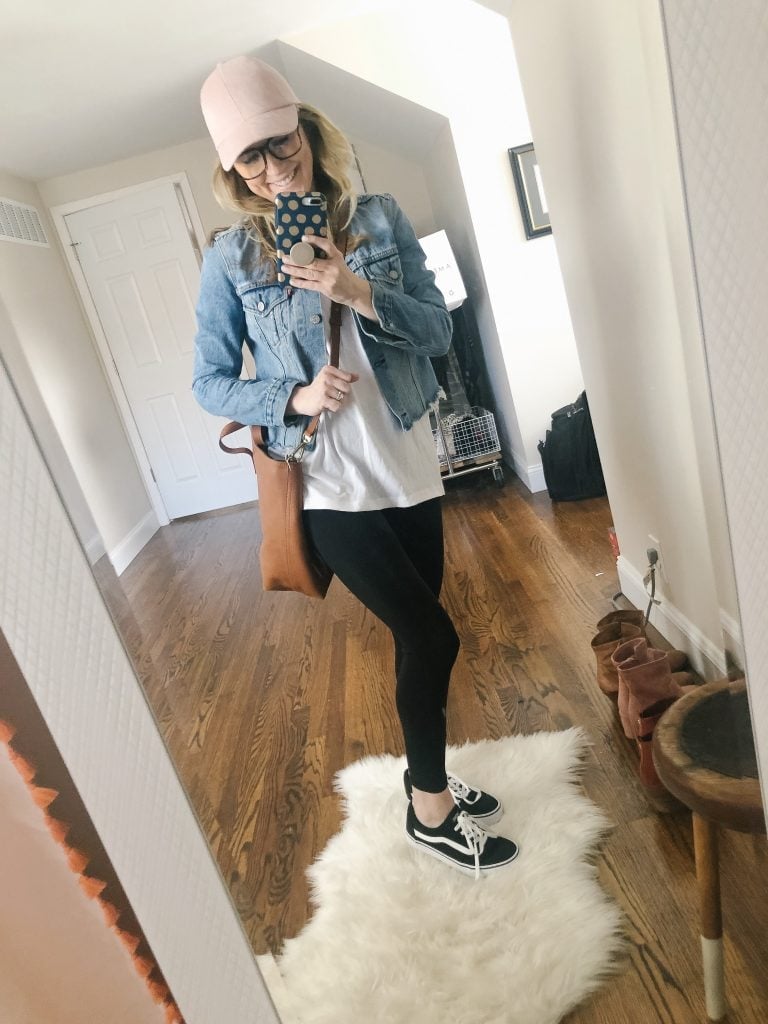 Denim Jacket and Leggings with Low-Top Sneakers Denim Jacket and Leggings with Low-Top Sneakers — Trendy Vans Outfits