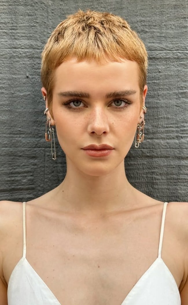 Honey Blonde Micro Pixie Crop — Trendy Very Short Hair