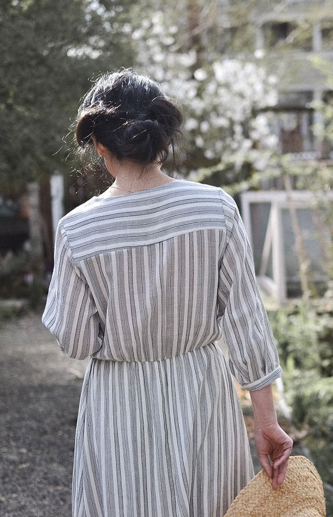 Vertical Stripe Dress With Cinched Waist Vertical Stripe Dress With Cinched Waist — Trendy Vintage Style