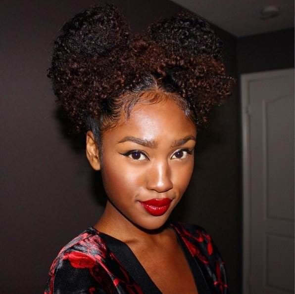 Patterned Top with Double Bun Hairstyle Patterned Top with Double Bun Hairstyle — Trendy Wash and Go