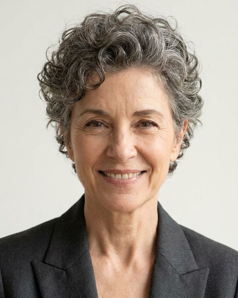 Grey Blazer with Defined Grey Curls Grey Blazer with Defined Grey Curls — Trendy Wash and Go