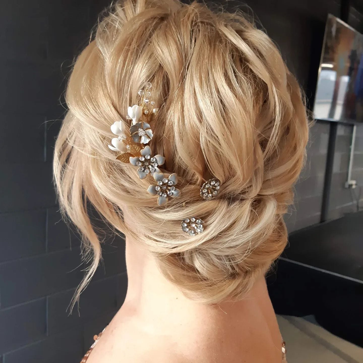 Blonde Textured Updo With Accessories Blonde Textured Updo With Accessories — Trendy Wedding Guest Updos