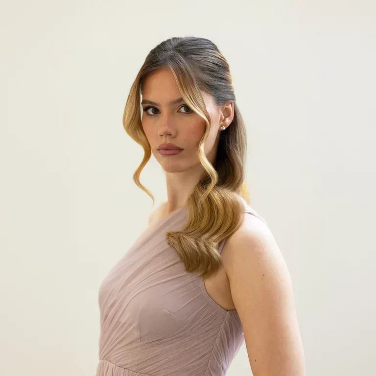 Honey Blonde Half Up Half Down Ponytail — Trendy Wedding Hair