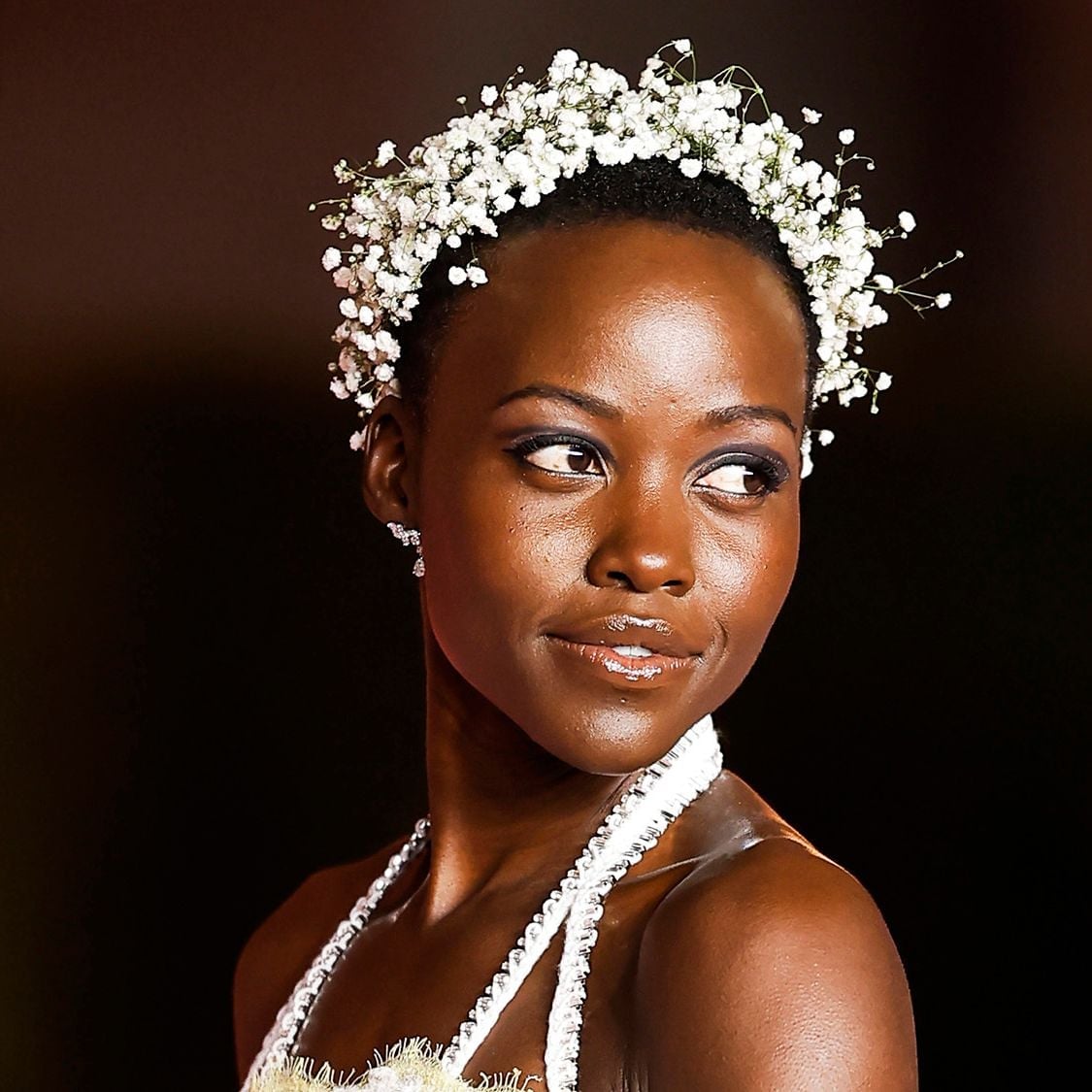 Dark Brown Natural Curls With Pearls, Mid-Back — Trendy Wedding Hair