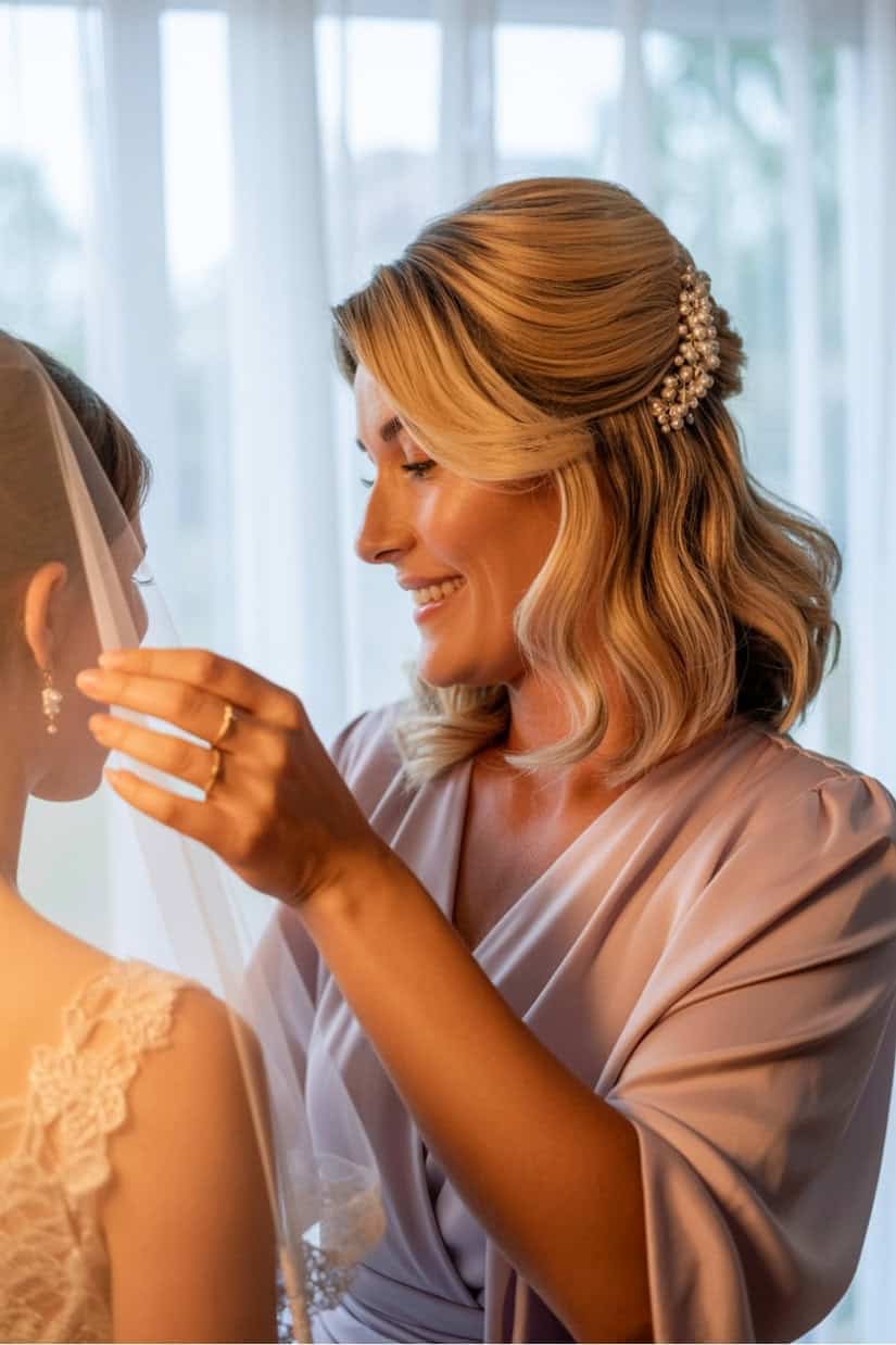 Blonde Blowout With Swept Up Sections — Trendy Wedding Hair